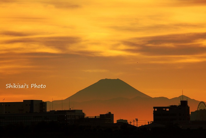 夕映え富士山