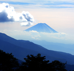 清里高原から雲湧かす富士