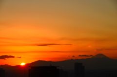 夕焼けと富士