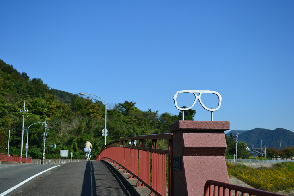 Glasses on the bridge.
