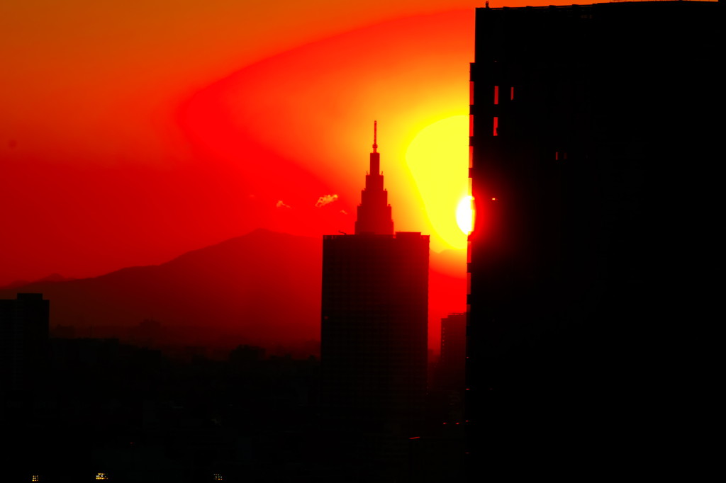 ビルに沈む太陽