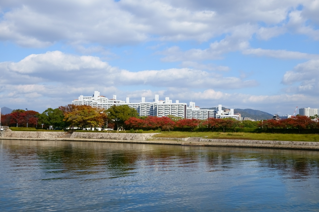 基町高層アパートと紅葉