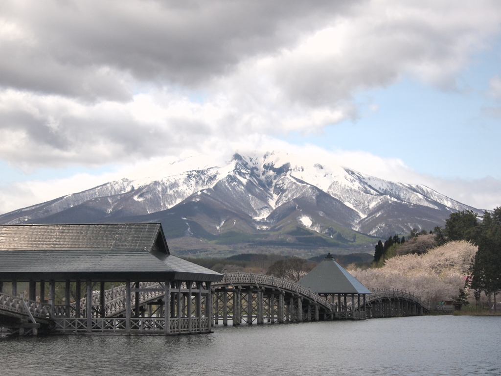 残雪と桜とアーチ橋②