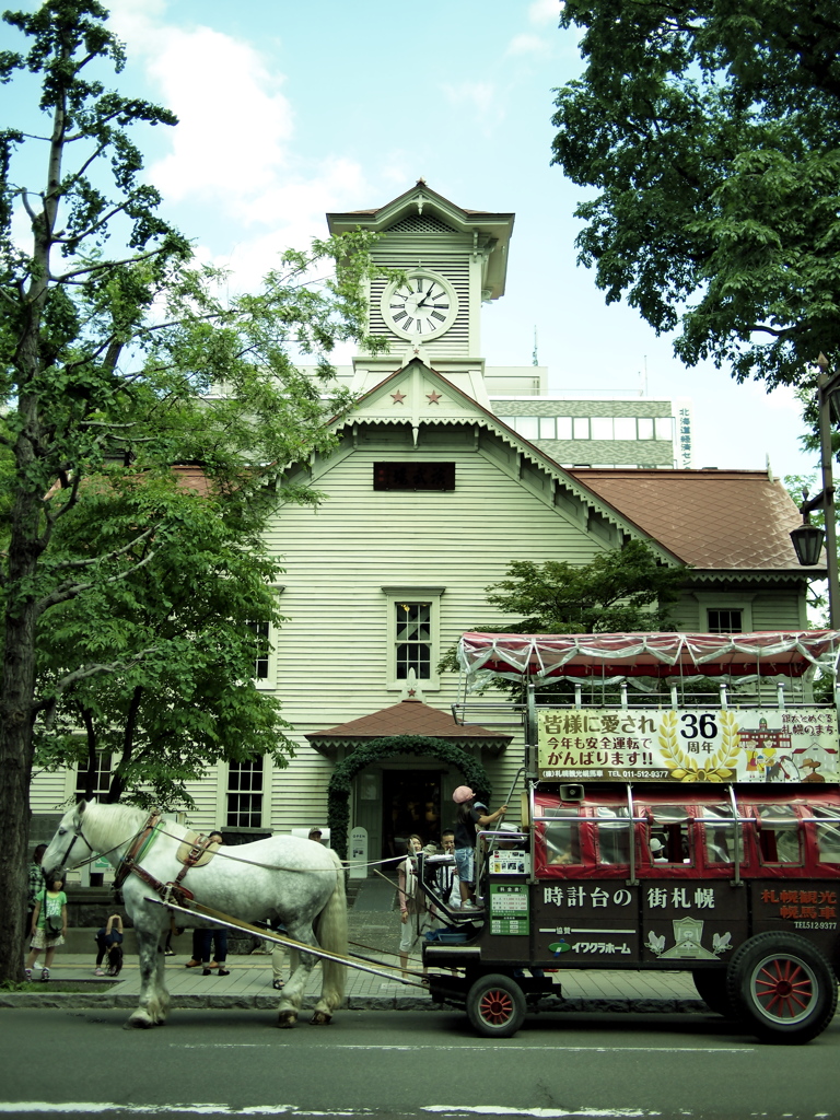 観光馬車と札幌時計台