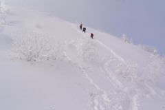 厳冬期・天狗岳へ　深雪の斜面を行く