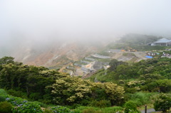 霧立ちこむる山肌
