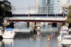 大岡川を下るカヌー