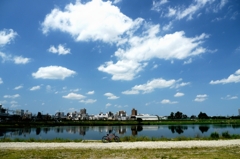 鏡のような多摩川