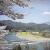 春の肱川を渡る予讃線（遠景）