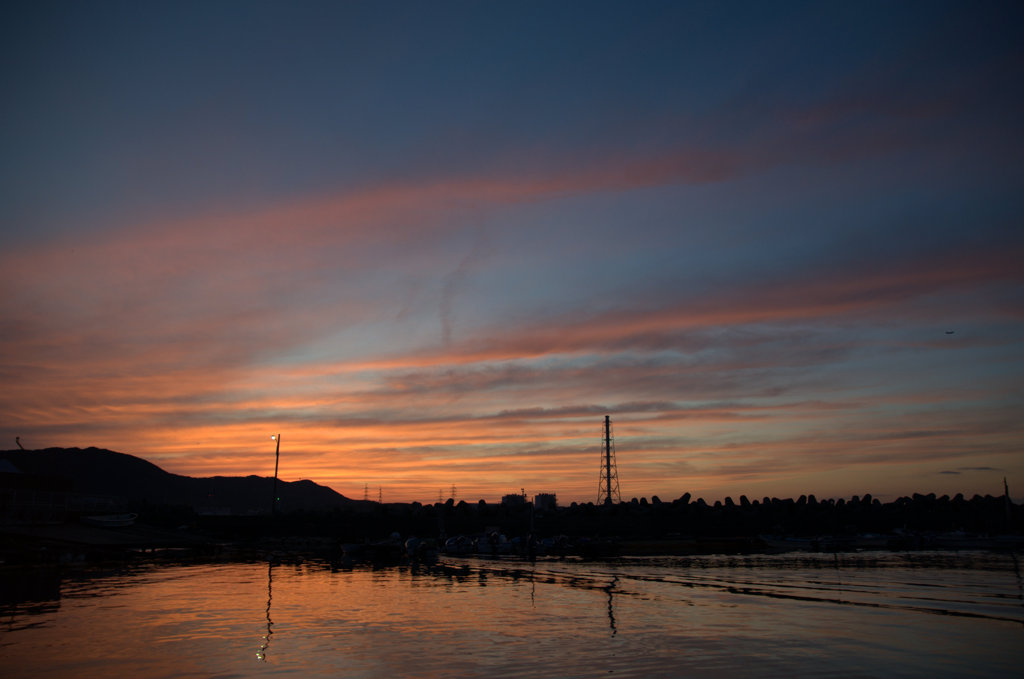 深日漁港からの夕陽