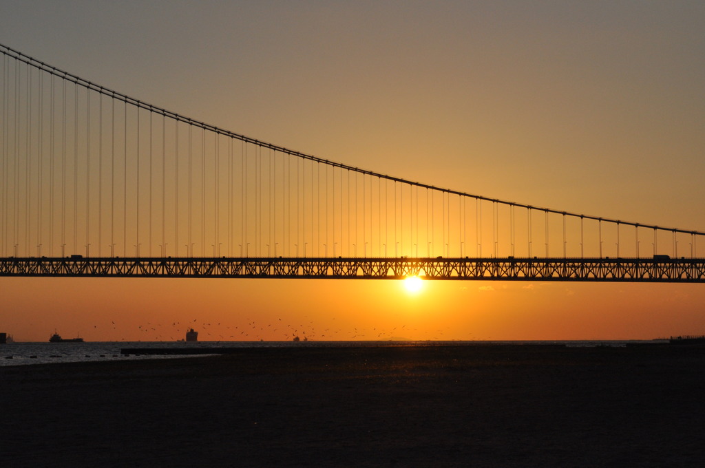 明石大橋　夕陽３