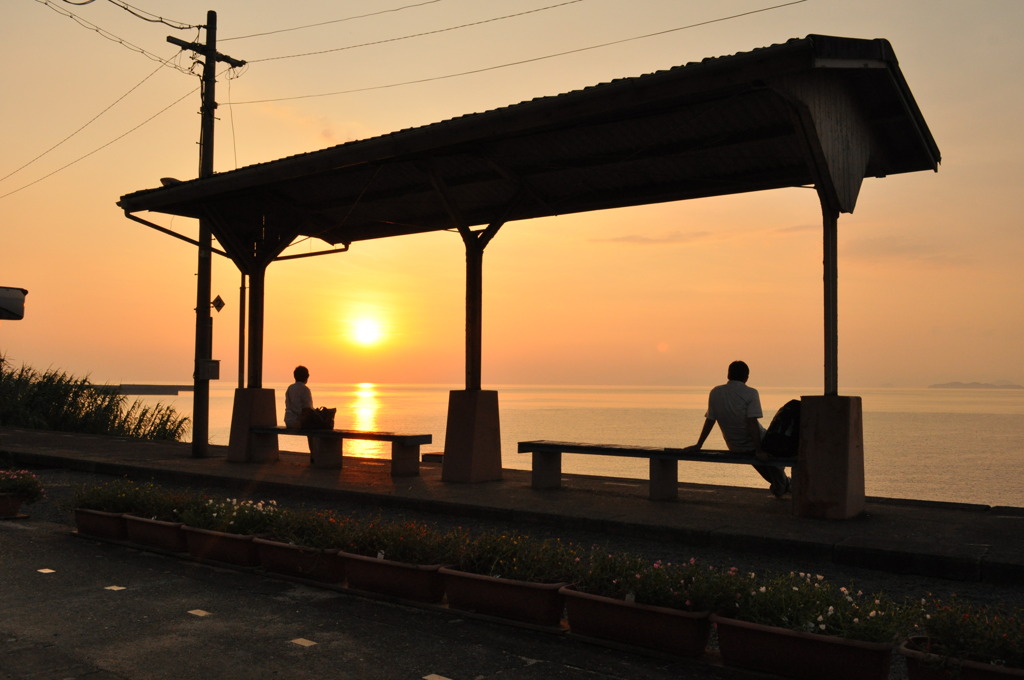 下灘の夕陽