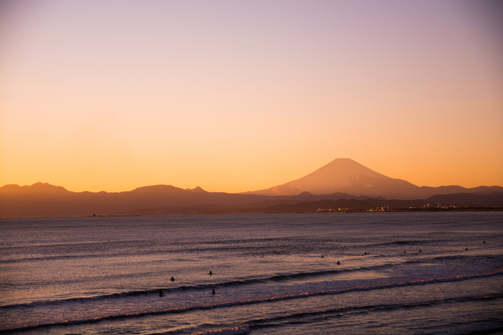 夕暮れの富士