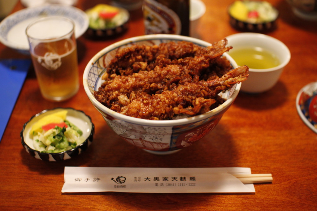 エビ天丼 with キリンラガー　エビ天丼最高だよね