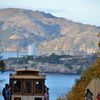 Cable car with Alcatraz in San Francisco