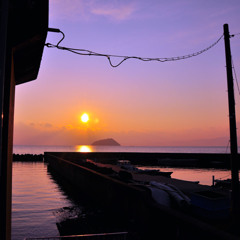 竹生島と落日の港