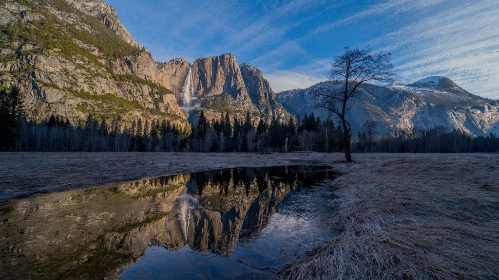 Yosemite Falls in a mirror