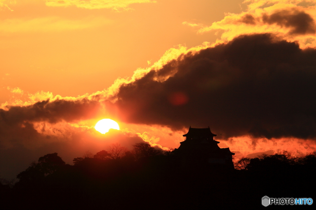 夕陽と彦根城