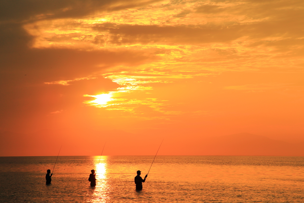夕焼け三釣士