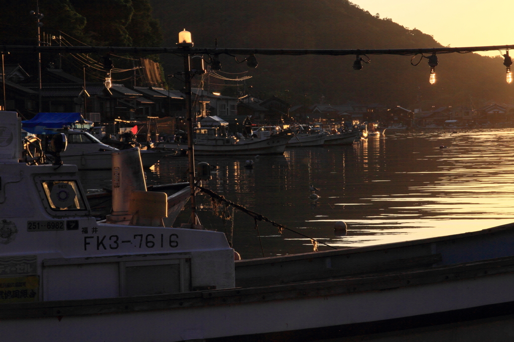朝日の港