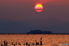 多景島と夕日