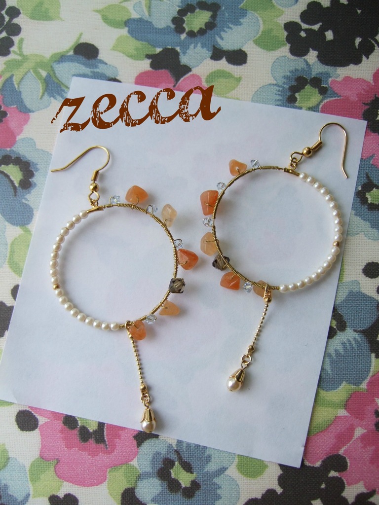 レッドアベンチュリンとパールのピアス