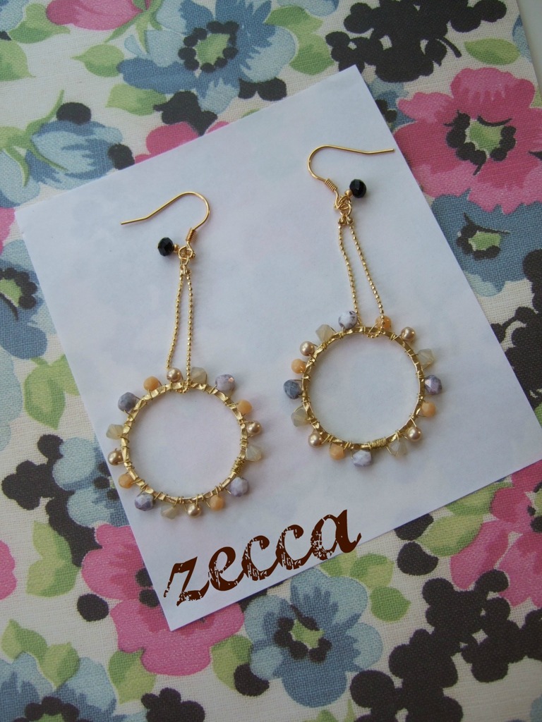 ライラックとサンドオパールのフープピアス