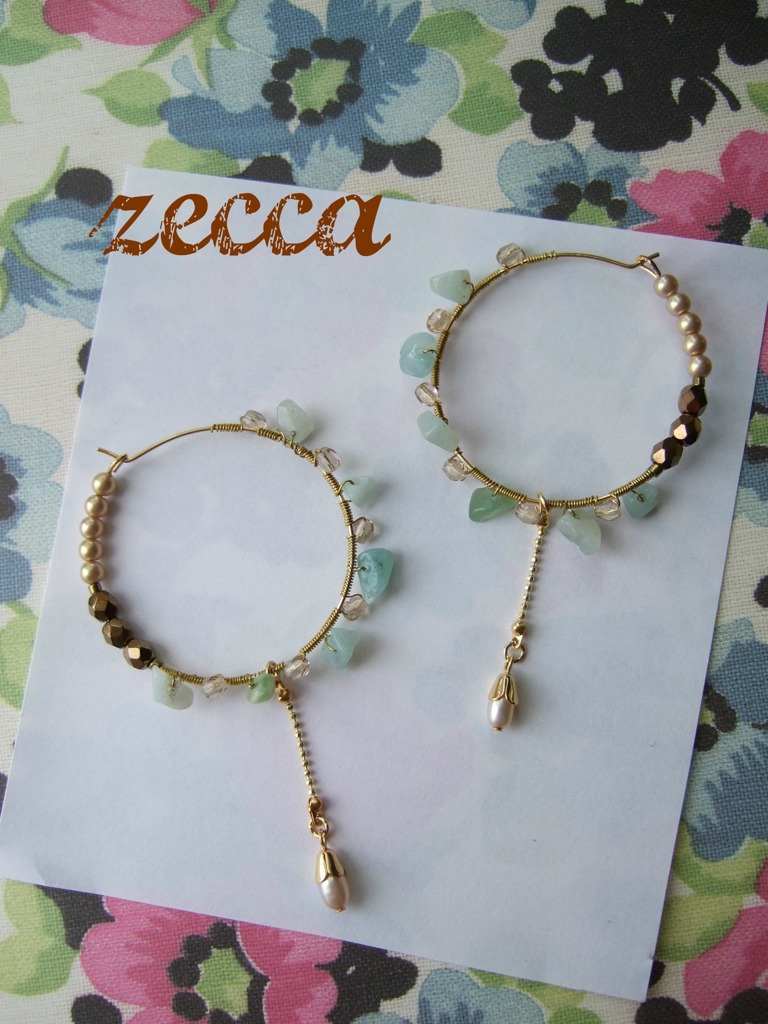 アマゾナイトとパールのピアス