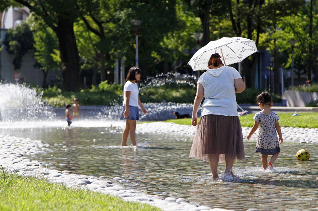 Parents and children swim