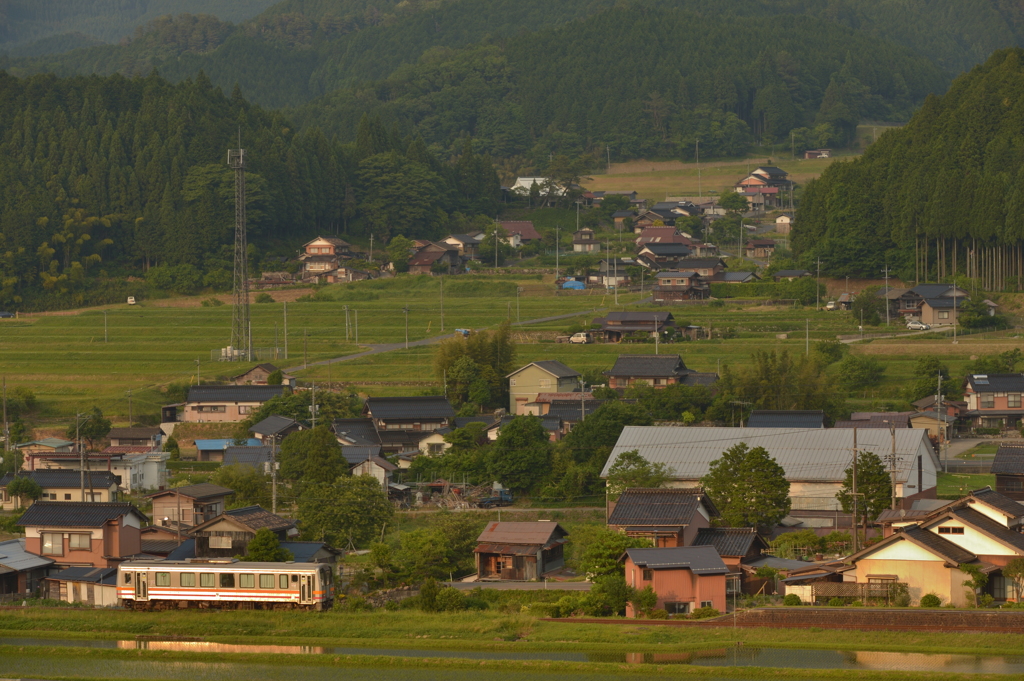 西陽に照らされ