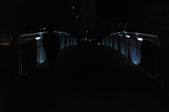 夜の橋を渡る男