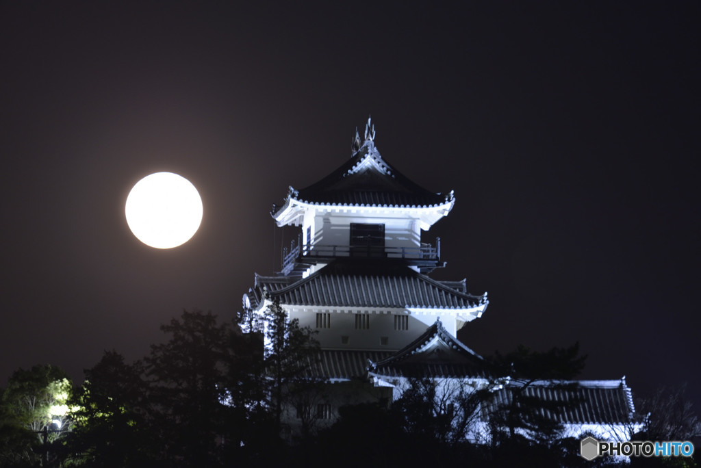 スーパームーン　掛川城