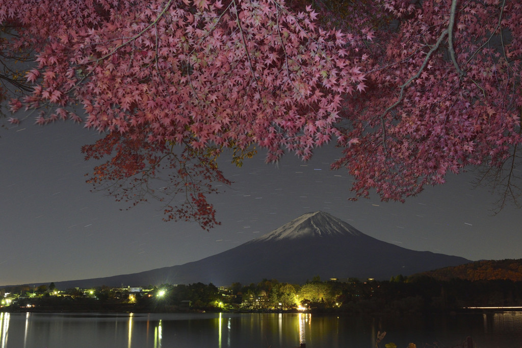 河口湖紅葉_夜明け前