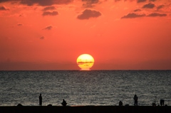 釣り人と夕日　2