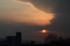 夕日。