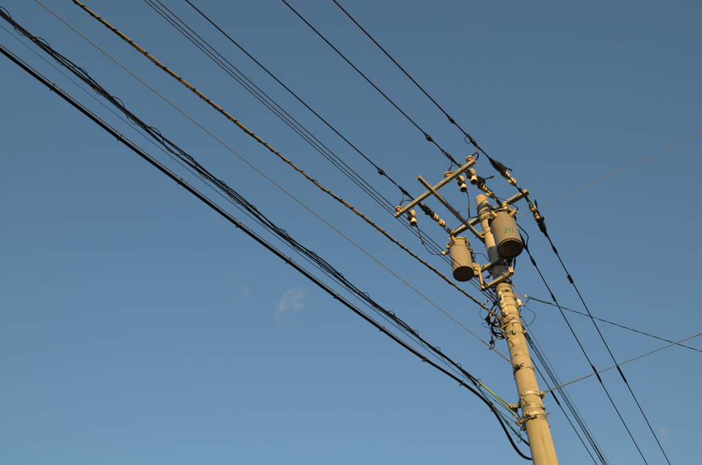 茶色くなった電柱と空。