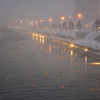 吹雪の小樽運河