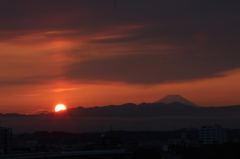 夕焼けと富士