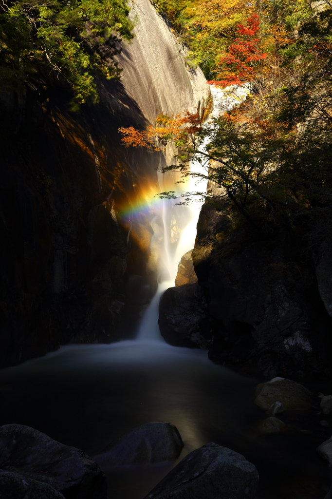 滝と虹と