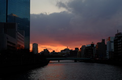 京橋の橋から夕陽