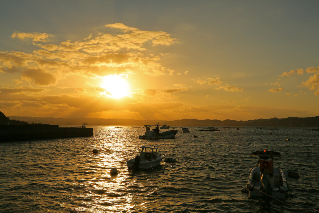 錦江湾の夕暮れ