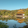 京都　金閣寺と水鏡の風景