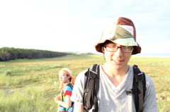 朝日に照らされて。