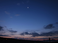 釣り、月、夜明け