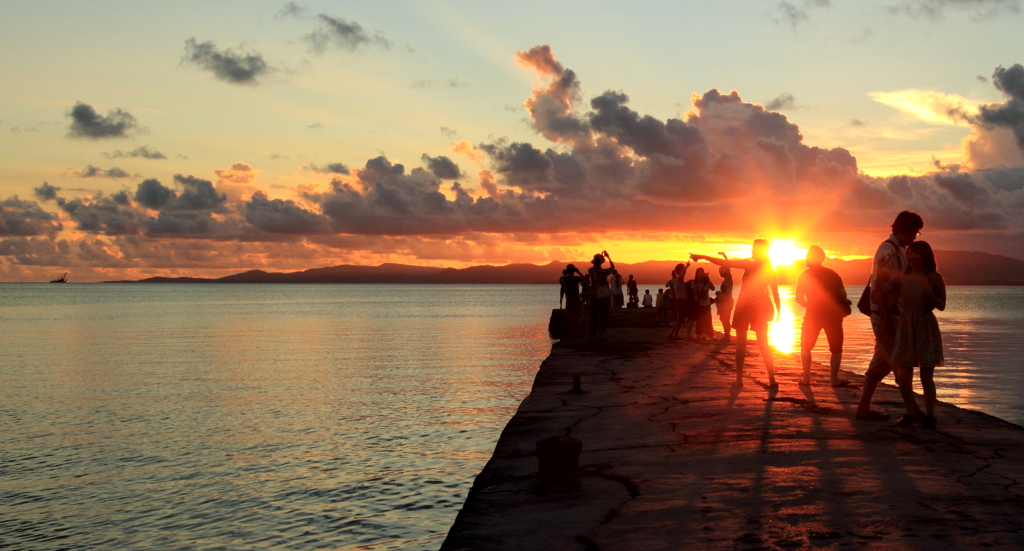 夕日を浴びて