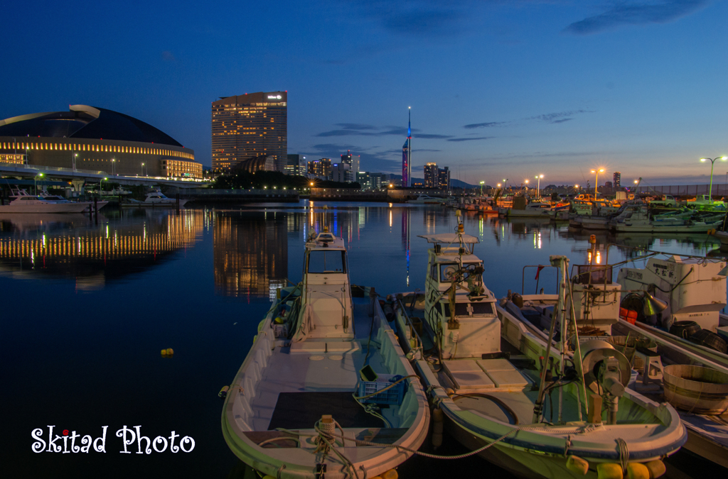 夏夜の港