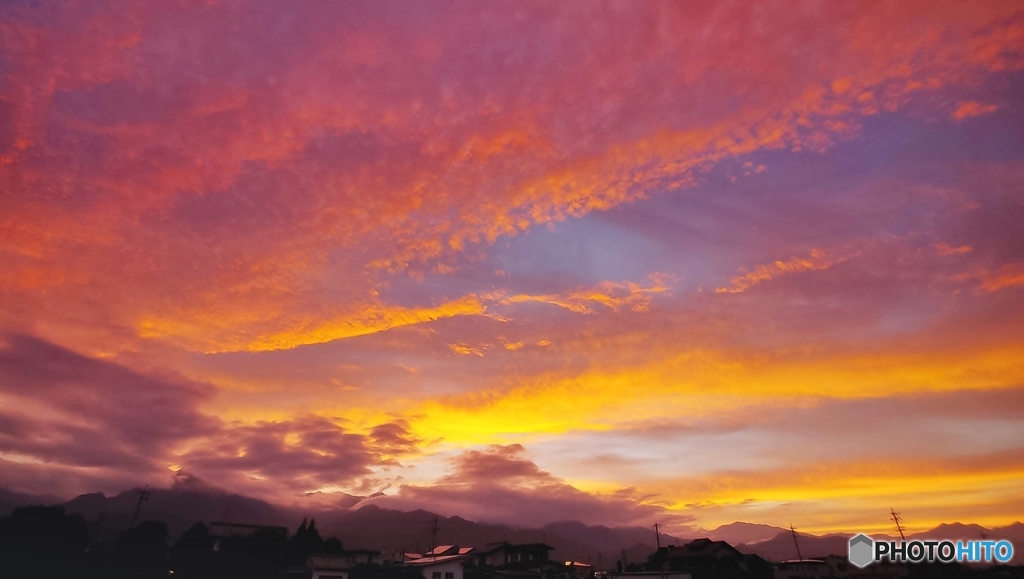 安曇野夕景（茜雲）