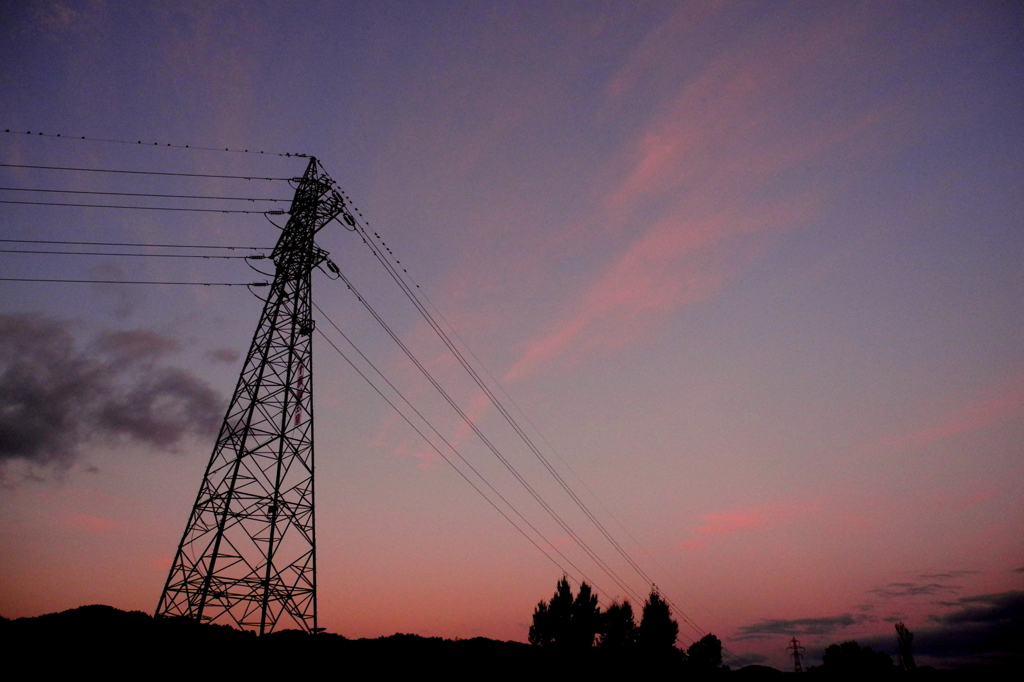 安曇野夕景（鉄塔）