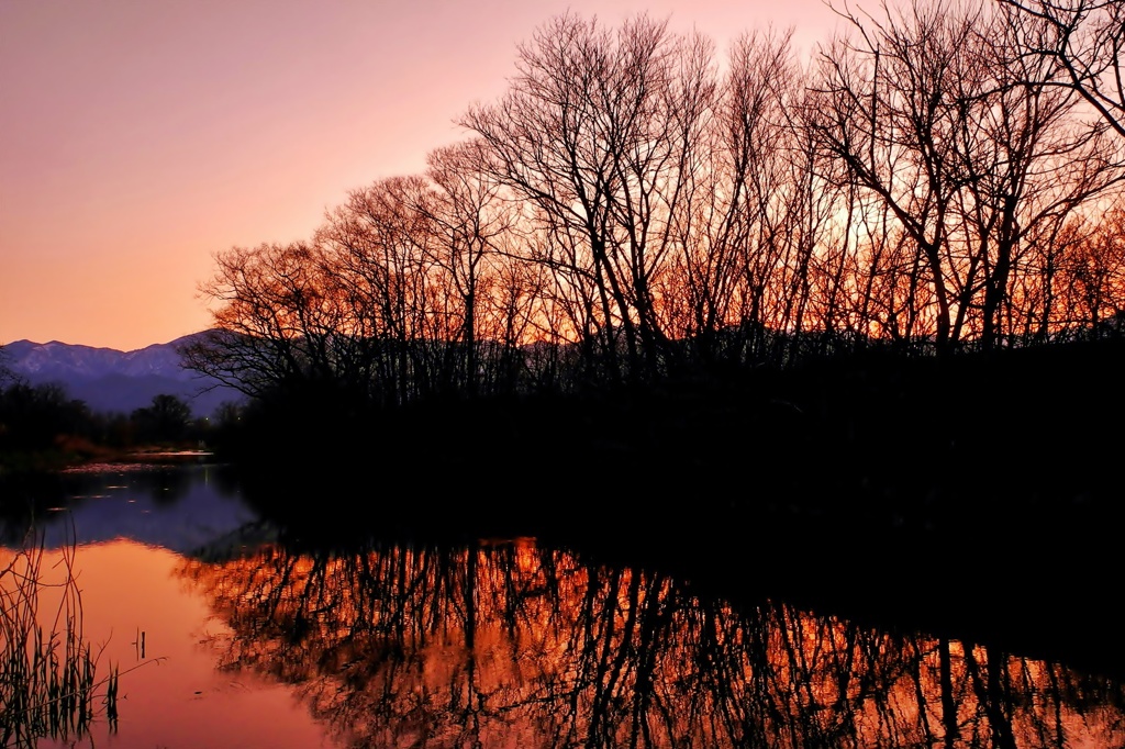 安曇野夕景（水鏡）