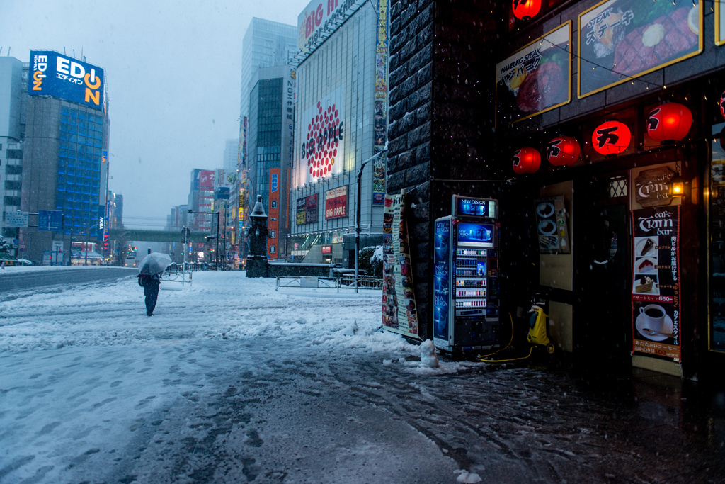 ある雪の日の秋葉原(小さな雪だるま)